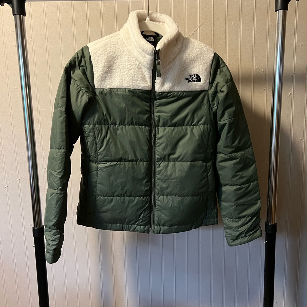The North Face Nylon with Sherpa Fleece Jacket - Green & Cream - Size Small